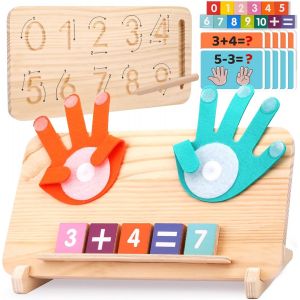 ERYI-Jouets Montessori Éducatifs Pour Tout-Petits 2-4 Ans ¿ Planche Double Face Chiffres Et Doigts, Blocs Numériques Colorés, Jouet Mathématique En Bois Pour Enfants 1 3 5 Ans Garçons Filles - Neuf