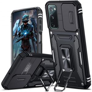 Store-Coque Pour Samsung Galaxy S20 5g Avec Couvercle Coulissant De Caméra,Étui De Support 360° Rotatif Anneau Militaire Dur Pc Armor Et Tpu Silicone Antichoc Anti Rayures Housse,Noir - Neuf