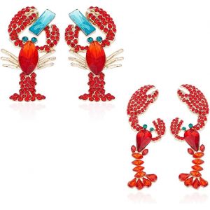 Kal-2 Paire Boucles D'oreilles Homard Boucles D'oreilles À Tige Écrevisse Rouge Boucles D'oreilles Mignonnes En Strass Écrevisse Boucles D'oreilles Animaux De L'océan Bijoux Pour Femmes - Neuf