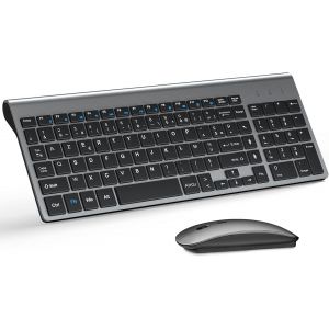 SUBZONAL-Ensemble Clavier et Souris sans Fil Ultra-Mince, 2.4G Silent Compact Clavier de Souris 2400 DPI Pleine Taille, avec Couvercle, Piles 2 AA et 2 AAA, pour PC/Laptop/Windows/Mac-Gris Noir - Neuf