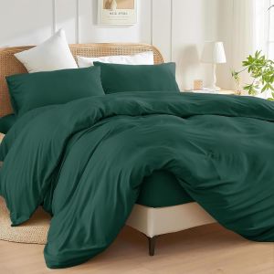 Sjzg-Parure De Lit 3 Pi&egrave;ces En Microfibre Bross&eacute;e Unie Avec Fermeture &Agrave; Boutons - 1 Housse De Couette Et 2 Taies D'oreiller - Tr&egrave;s Grand Lit (&Eacute;meraude) - Neuf