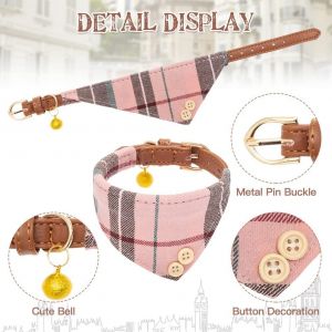 Ensemble Collier Et Laisse Pour Chien - Noeud Papillon Classique À Carreaux Et Collier Bandana Pour Chien Avec Jolie Clochette, Laisse Sans Noeuds, Collier Réglable Pour Chiots Et Chats De - Neuf