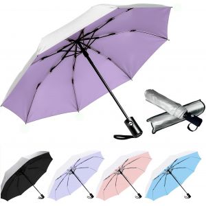 Parapluie De Voyage Compact Coupe-Vent - Parapluie Automatique Pour La Pluie - Petit Parapluie Portable Coupe-Vent Pour Homme, Femme, Adolescent (Pois Blancs) - Neuf