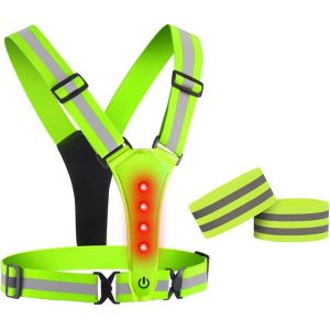 Gilet De Course R&eacute;fl&eacute;chissants Avec Brassards - Pour La S&eacute;curit&eacute; Des Enfants, Femmes, Hommes - R&eacute;glable, 8 Led Lumineuses - Neuf