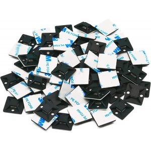 MEVRONISSHOP-Auto Adh&eacute;sif 50 Pi&egrave;ces Noir Embases Adhesive pour Attache de Cable, Base de Serre-c&acirc;ble de auto-adh&eacute;sives(18.5 mm x 18.5 mm), Embase pour Collier de Serrage, Support de Serre C&acirc;ble Plast - Neuf