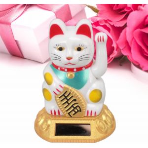 KALANKA-D&eacute;coration de Chat Porte-Bonheur Chinois, Bras agitant Le Chat Porte-Bonheur Fengshui, Figurine de Statue &agrave; Induction de lumi&egrave;re Solaire pour Les Ornements de Voiture &agrave; la Maison (White) - Neuf