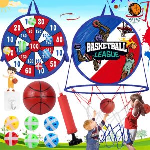 KGABERY-1Mini Panier Basket Enfant,2 En 1 Jeu Ventouse Et Mini Jouet De Panier Basket,Extérieur Pliable Mini Jouet De Panier Basket,Avec 1 Basket,6 Balles Collantes,1 Pompe (Bleu) - Neuf