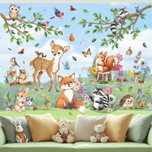 Trahoo-Autocollants Fenêtre Enfant Animaux De La Forêt Anti-Collision Stickers Cerf Renard Écureuil Lapin Branche Feuilles Printemps Stickers Vitre Anti-Adhésifs Fenêtre Porte Chambre Décalques - Neuf