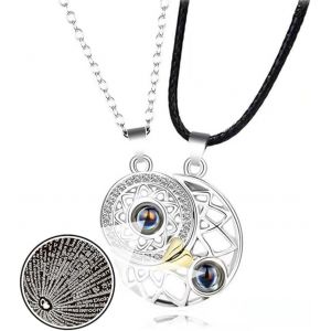 Kal-Lot De 2 Collier Amitié Magnétiques Soleil Et Lune Collier Couple 100 Langues Je T'aime Projection Collier Bff 2 Pièces Collier De Couple Cadeau De Couple - Neuf