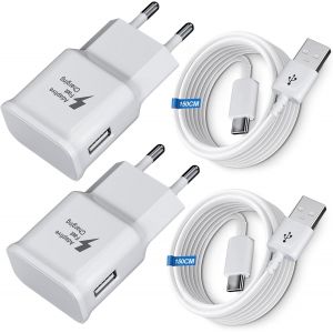 Njmks-Chargeur De Batterie Rapide Pour Téléphone Portable Samsung, (2-Pack) Chargeur Usb Avec Câble De Charge Usb Type C Pour Samsung Galaxy S8, S8 Plus, S9, S10, A13, A20, A30, A40, A50, M40, Note 8 - Neuf