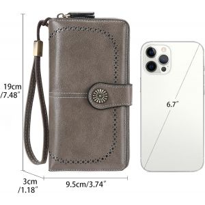 CAUC-Portefeuille Femme en Cuir PU avec Serrure RFID Portefeuilles Grand Sac Long Femme Porte-Monnaie avec 13 Compartiments pour Cartes, A06 - Gris - Neuf