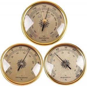 SUBZONAL-Station m&eacute;t&eacute;o analogique 3 en 1 avec barom&egrave;tre, thermom&egrave;tre et hygrom&egrave;tre, cadran m&eacute;canique de 7,2 cm (2,83 pouces), finition dor&eacute;e, fixation murale, id&eacute;ale pour la maison, la cuisine, le bu - Neuf