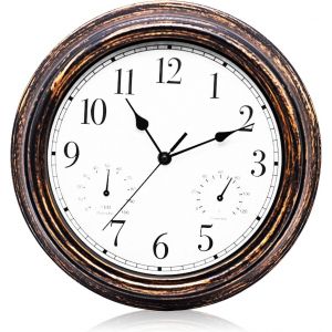 MEVRONISSHOP-Horloge Murale, Horloge De Jardin, Horloges D'ext&eacute;rieur, Horloge Murale &Eacute;tanche avec Thermom&egrave;tre Hygrom&egrave;tre, 12 Pouces, Horloge Murale Vintage &Eacute;tanche pour Terrasse, Piscine - Neuf