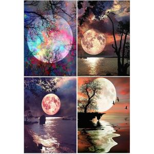 Ayuhr-Lot De 4 Diamond Painting Lune 30x40 Cm Diamond Painting Paysage Mer Broderie Diamant Paysage Mer Paysage Bord De Mer Peinture Diamant Arbre De Vie Diamond Painting Paysage Mer Nuit - Neuf