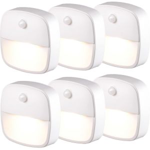 Lampe Détecteur De Mouvement Interieur, Lot De 6 Veilleuse Led Pile, Veilleuse D'escalier Automatiquel Pour Couloir, Chambre, Cuisine, Placard - Blanc Chaud - Neuf