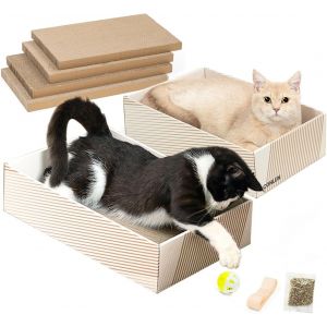 Griffoir Avec 4 Grattoir Chat Carton&2 Bo&icirc;tes S&eacute;par&eacute;es&1 Balle Chats&1 Poisson Chat, 2-En-1 Griffoirs Pour Chats Plusieurs Chatons Jouet Interactif Id&eacute;es De Cadeaux Pour Les Anniversaires - Neuf
