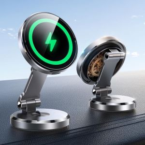 15w Support Telephone Voiture Magsafe Avec Fonction De Charge [Rotation &Agrave; Double Face] Magsafe Voiture Pour Tableau De Bord, Support Magsafe Voiture Pour Iphone 16 15 14 13 12 Pro Max Plus - Neuf