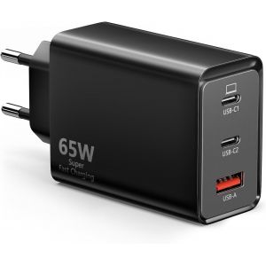 Chargeur Usb C 65W, 3 Ports[2 Usbc+1 Usba] Usb-C Alimentation Pps Chargeur Rapide Pd+Qc Charger Compatible Avec Macbook Pro/Air/Ipad/Iphone 12/13/14/15/16 Pro Max/Samsung Galaxy S2[CHA8222528] - Neuf