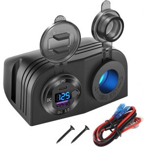 SJZG-Panneau De Type Tente Prise Usb 12V Prise Allume-Cigarette &Eacute;clair&eacute;e, Pd3.0 & Qc3.0 Car Usb Port Aluminum Charger Avec Voltm&egrave;tre Led Et Interrupteur, Panneau D'Alimentation &Eacute;tanche Pour Voiture, - Neuf