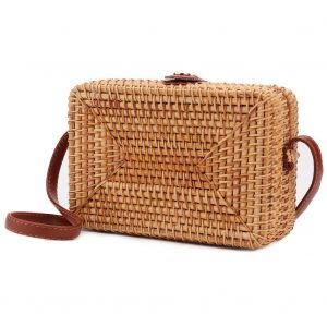 Sac a bandouliere rectangulaire en rotin pour femme, style boheme, fait a la main, style vintage, ideal pour les voyages, l'ete ou la plage - Neuf