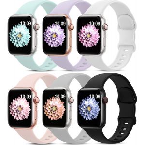 Pack de 6 Sport des Bandes Compatibles avec l'Apple Watch 42mm 44 mm 45 mm, Silicone Souple et Imperméable à l'eau Sport Bandes Compatible avec l'iWatch, Apple Watch Série 7 6 5 4 3 2 SE Femmes - Neuf