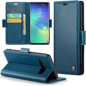 Maa-Coque Pour Samsung Galaxy S10 Plus, Étui Housse En Rfid Protection Premium Pu Cuir Portefeuille Rabat Case Magnétique Stand Antichoc, Étui Case Pour Samsung Galaxy S10 Plus, Bleu - Neuf