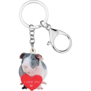 Kal-Porte-Cl&eacute;s En Acrylique En Forme De Coeur De Cochon D'inde Avec Pendentif En Forme De Cochon D'inde Pour Femme Et Fille - Neuf