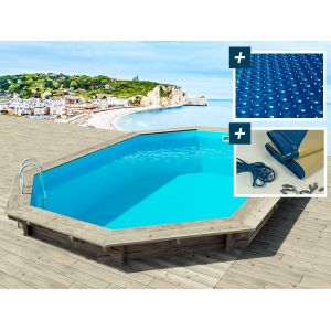 Piscine bois " Brazilia 144 " 5.86 x 3.86 x 1.44 m - Bâche à bulles 180 µ - Bâche hiver 280 g/m² - Neuf