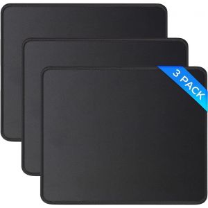 Lot de 3 tapis de souris avec bords cousus, base en caoutchouc antid&iquest;&iquest;rapant, lavable, noir, avec tissu en lycra pour jeux, maison et bureau, 25,9 x 21,1 x 0,3 cm, noir - Neuf