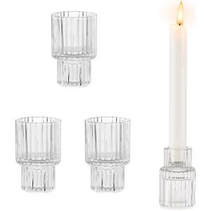 Bougeoir En Verre, 4 Pi&egrave;ces Photophore Bougie, Transparent &Agrave; Double Usage Support Bougie, Rayures Verticales Bougeoir Transparent, Pour Maison, Restaurant, F&ecirc;te Mariage - Neuf