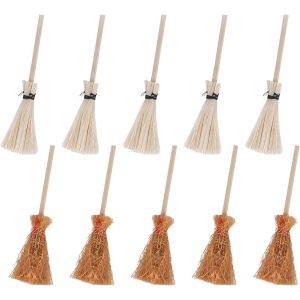 PATB-10 Pcs Balais de Sorcière Miniatures,Balai Miniature Halloween Maison de Poupée Mini Balai de Paille,Halloween Mini Balai Ornements pour Fournitures de Fête Halloween - Neuf