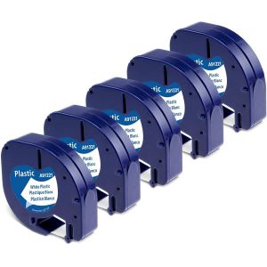 JEXNOVASHOP-Ruban pour &Eacute;tiqueteuse Compatible avec Dymo LetraTag Ruban Plastique 12mm x 4m Noir sur Blanc, Compatible avec Dymo LetraTag LT-100H LT-100T XR LT-110T 200B (Plastic White S0721610 91221) - Neuf