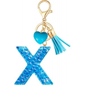 KAL-Porte-Cl&eacute;s Bleu Avec Lettre Porte-Cl&eacute;s Fille Initiale Cadeau Femmes Porte-Cl&eacute;s Coeur D&eacute;corer Pour Sac Sac &Agrave; Dos Porte-Clef Gland Or Porte-Clef Femme A-Z - Neuf