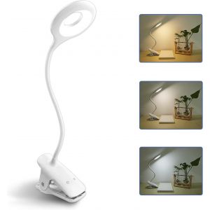 Lampe De Bureau Led Rechargeable Sans Fil 3 W, 24 Led, Lampe De Chevet Tactile Avec Pince, 3 Couleurs Et 3 Intensités, Petite Lampe De Lecture Pour Lire Au Lit, Lampe À Pince Portable Blanche - Neuf