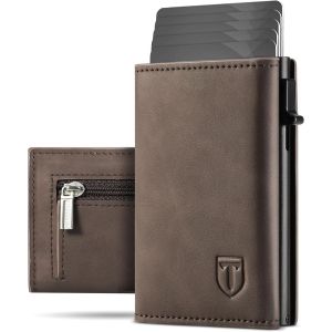 Portefeuille Homme Blocage Rfid Fermeture Magn&eacute;tique Pop Up Cuir Porte Carte, Porte Carte Bancaire - 9 Cartes, Couche De Billets, Poche &Agrave; Monnaie Zipp&eacute;e, Emballage De Bo&icirc;te Cadeau - Marron - Neuf