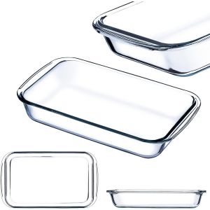 Jexnovashop-Plat &Agrave; Four Rectangulaire De 2,2 L En Verre R&eacute;sistant &Agrave; La Chaleur - Passe Au Lave-Vaisselle - Plat &Agrave; R&ocirc;tir - Plat &Agrave; Gratin En Verre Pour Lasagnes, G&acirc;teaux - Neuf