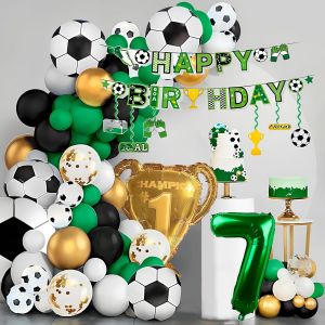 SJZG-Lot De 142 Ballons De Football D'Anniversaire Pour Enfants 7 Ans Avec Troph&eacute;e Dor&eacute; Champion Et Banni&egrave;re Happy Birthday, 142 Pi&egrave;ces - Neuf