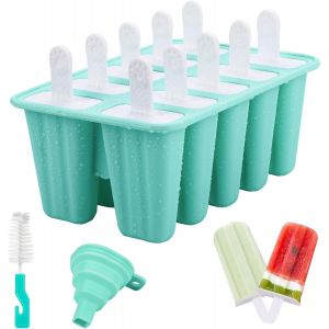 Tianyi-Moule Glace Silicone, 10 Cavit&eacute;s Moules Pour Glaces, Moule &Agrave; Glace En Silicone Sans Bpa, Moule Glacon Avec Brosses Et Entonnoirs Pliants, Popsicle Moules Pour Glace Maison,Sorbet,Yoghurt,Jus - - Neuf