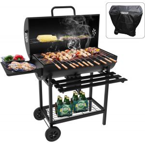 Ulteronixshop-Chariot &agrave; Barbecue de Bois,Grill XXL &agrave; Charbon avec Couvercle, Thermom&egrave;tre,Tiroir &agrave; Cendres,Comprend une housse en tissu imperm&eacute;able et anti-poussi&egrave;re, &Eacute;vent R&eacute;glable - Neuf