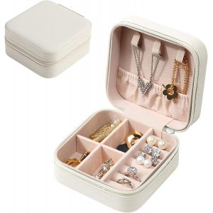 Coffret &Agrave; Bijoux Blanc Perle Pour Femme, Mini-Organisateur De Bijoux Portable, Pr&eacute;sentoir &Agrave; Bijoux En Cuir Pu, Petite Bo&icirc;te &Agrave; Bijoux De Voyage Pour Filles, Femmes, M&egrave;res Et Filles - Neuf