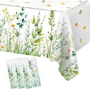 Nappe Rectangulaire Anti Tache- Nappe Vert Sauge Avec Fleurs Sauvages Pour Mariage, Fête D'anniversaire, Pique-Nique, Utilisation Quotidienne, Décoration De Table(130x220cm) - Neuf