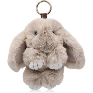 KAL-Porte-Clés De Lapin, Porte Clés De Lapin À Fourrure Mignon, Lapin À Fourrure Keychain Artificiel, Peluche Porte Clés Moelleux, Pour Sac À Dos, Clé De Voiture, Sac À Main Et Plus-Kaki - Neuf