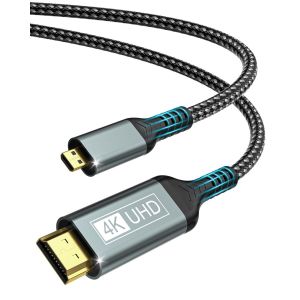 C&acirc;ble Micro HDMI vers HDMI 2M, 4K@60Hz Cable Micro HDMI 2.0, Ethernet 3D ARC HDR Adaptateur HDMI Compatible avec Raspberry Pi 5/4, Hero, Cam&eacute;ras, Yoga - Neuf