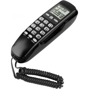 Mini T&eacute;l&eacute;phone Mural,T&eacute;l&eacute;phone Fixe Filaire avec &Eacute;cran LCD Affichage DTMF/FSK Convient pour la Maison,Le Domicile,l`h&ocirc;tel etc(Noir) - Neuf