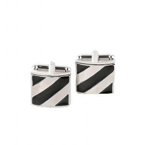 Boutons De Manchette Pour Chemise Homme, Boutons De Manchette Carr&iquest;&iquest;S &iquest;&iquest; Rayures Avec Rev&iquest;&ordm;tement &iquest;&iquest;Poxy Noir, Boutons De Manchette Argent&iquest;&iquest;S Pour Chemises Homme - Neuf