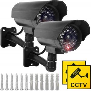 KALANKA-Cam&eacute;ra Factice 2 Pi&egrave;ces: Cam&eacute;ra de Surveillance Factice Ext&eacute;rieur avec Lumi&egrave;re LED Rouge Clignotant, Atrappe Cam&eacute;ra de Surveillance Fausse Cam&eacute;ra de S&eacute;curit&eacute; pour Int&eacute;rieur et Ext&eacute;rieur (Arge - Neuf