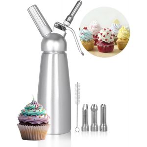 Eryi-Siphon Chantilly Professionnel 500ml Aluminium - Avec 3 Douilles En Acier Inoxydable, Brosse De Nettoyage & Porte-Cartouches Gaz N2o, Idéal Pâtisserie, Desserts, Cafés Et Usage Domestique - Neuf