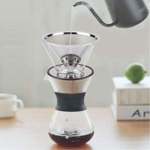 Hjlian Support De Filtre A Cafe En Acier Inoxydable Argente Avec Anneau En Caoutchouc - Neuf