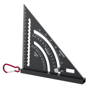 Équerre de charpentier 7 en 1, équerre de charpentier en aluminium 180 mm, gabarit de traçage multifonction, rapporteur 0-90°, avec crochet, rangement pour crayons, fonction plomb. - Neuf