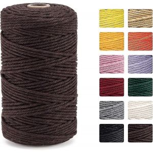Pi&egrave;ce Corde De Coton Color&eacute;e,3mm X 100m Corde De Coton Tiss&eacute;e &Agrave; La Main,Fil De Coton Naturel Pour Tricoter Plantes Suspendues Bricolage D&eacute;cor Emballage Cadeau - Marron - Neuf